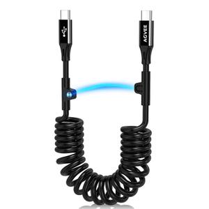 AGVEE 2 Pack 3ft Coiled Short USB-C to USB-C Charging Cable [USB-IF Certified] 60W PD Fast Charger Cord in Car for iPhone 17/16/15 CarPlay, Galaxy S25 S24 S23 S22 S21 S10 S9, Google Pixel, Black