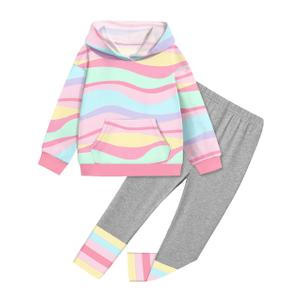 BAVADER Toddler Girl Clothes 4t 3t Girl Clothes 3t Girls Clothes 4t Cute Toddler Girls Clothes Little Girls' 2 Piece Outfits with Pocket Long Sleeve Hoodie Top Sweatpants Fall Winter Spring Pink Waves