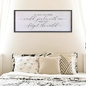 Surfapans If I Lay Here Would You Lie With Me Wall Decor Sign 32”X12” Master Room Bedroom Above Bed Large Farmhouse Inspirational Quotes Minimalist Wood Framed Over Bed Wall Art Decoration (Black)