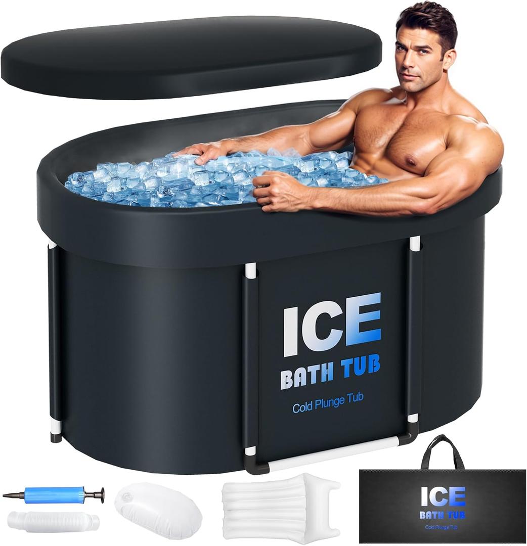 Oval Ice Bath Tub for Athletes with Cover, 130 Gal Capacity Portable Cold Plunge Tub for Recovery and Cold Water Therapy, Ice Baths for Home, Gym, Indoor, Outdoor Use