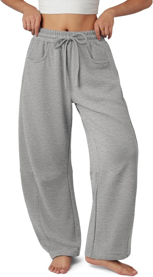 ATHMILE Barrel Sweatpants Women Fall Fashion Wide Leg Pants 2026 Baggy Lounge Comfy Flowy Sweat Pants with Pockets (Large, Grey)