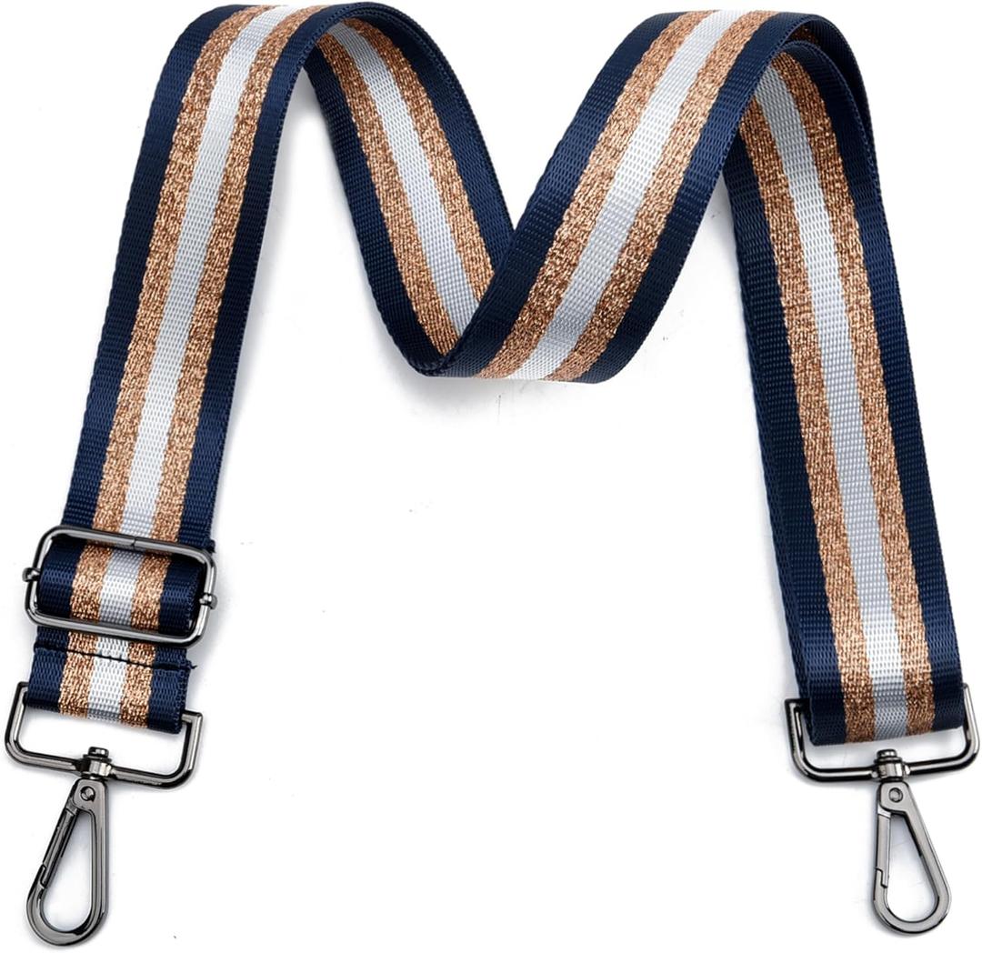 Purse Strap Silver Hardware Wide Bag Straps Replacement Crossbody Adjustable Shoulder Strap for Purses (Blackhardware-bluegoldwhite-306)