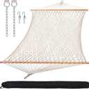 SUNCREAT Hammocks Traditional Rope Double Hammock with Hardwood Spreader Bar and Carrying Bag, 450 lbs Capacity, Natural (Beige)