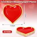 JarThenaAMCS 40Pcs Valentine's Paper Plate Gold Foil Heart Disposable Dessert Plate Red Dinnerware Plate for Wedding Anniversary Party Supplies, 7.3 In
