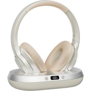 Wireless Headphones for TV, 2.4GHz TV Headphones Wireless for Seniors with Transmitter Charging Base, Support Optical,AUX,RCA and USB, High Volume No Audio Delay, Plug and Play, 65hr Playtime