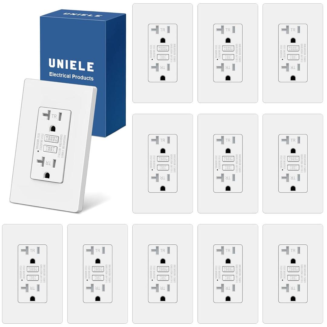 12 Pack Tamper Resistant 20 Amp GFCI Outlets, Super Slim Design, 20A GFI Receptacle with LED Indicator, Ground Fault Circuit Interrupter, Screwless Wallplate Included, White