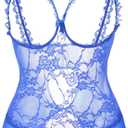 Women Sexy Lingerie Nightwear - One-Piece Bodysuit Nightie Plus Size, Black (Blue, XL)