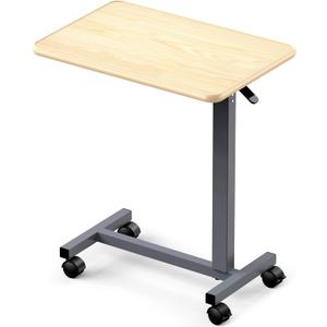 WOTURE Adjustable Overbed Table with Wheels, Pneumatic Height Adjustment, Ideal for Hospital Use or At Home as Bed Tray, Standing Desk, Bedridden & Mobility Needs, Maple, 23.62 inches x 15.75 inches x 39.37 inches