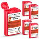 Baderke 5 Pack Pocket Travel Sharps Disposal Container Sharps Containers for Home Use Small 80 Ml Container Diabetic Supplies Easy to Use for Diabetic Needles, Lancets, Strips (Red)