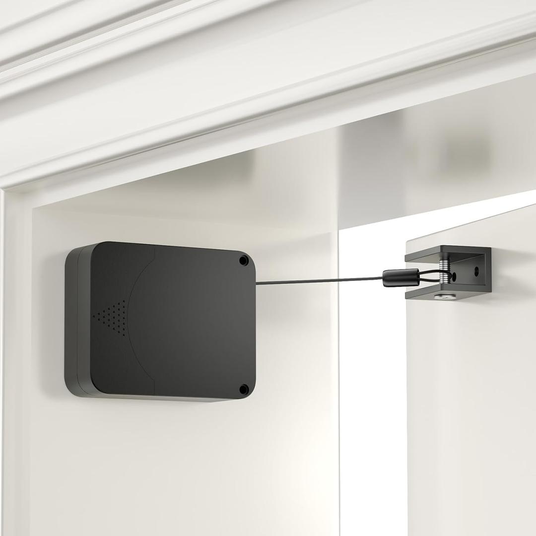 LAKIRA Retractable Automatic Door Closer with Anti-Slam Function - No-Screw Install for Standard, Screen & Sliding Doors - S304 Steel Cable with Powerful 3.5lb Closing Force (Pack of 1, Black)