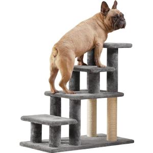 Pawque Dog Stairs for Small Dogs Old Cats, Pet Steps with High-Strength Boards and Plush Posts for High Beds Couch, Stable and Sturdy Pet Stairs, 4 Combination Options, 4 Steps-Grey