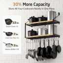 KES 132lb Heavy Duty Hanging Pot Rack Wall Mounted, 34 Inch Solid Wood Pot Rack Wall Mounted with 20 Sturdy Hooks, 2-Tier Wooden Pots Hanger Organizer Matte Black, KUR529S85B-BK