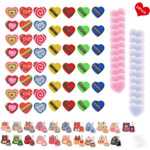 144Pcs 24 Pack Class Rewards for Kids Classroom,Easter Basket Stuffers,with Acrylic Keychain,Greeting Card,Post-it notes,Eraser,Pencil Sharpener,Packaging bag,Party Favor for Easter Gift Exchange