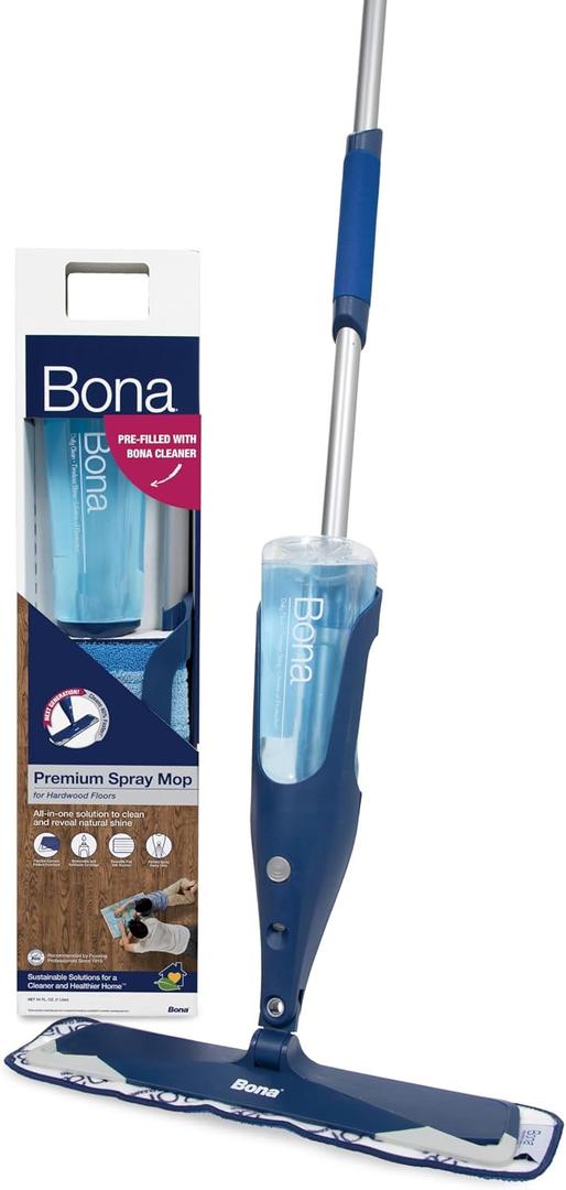 Bona Hardwood Floor Premium Spray Mop - Includes Hardwood Floor Cleaning Solution and Machine Washable Microfiber Cleaning Pad - Dual Zone Cleaning for Faster Cleanup - Spray Mop for Wood Floors