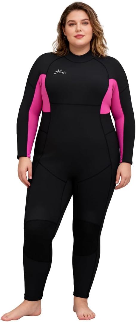 Hevto Women Wetsuit 3/2mm Neoprene Full Body Wet Suit Keep Warm for Cold Water Swimming Surfing (20S, Pinkish Purple)