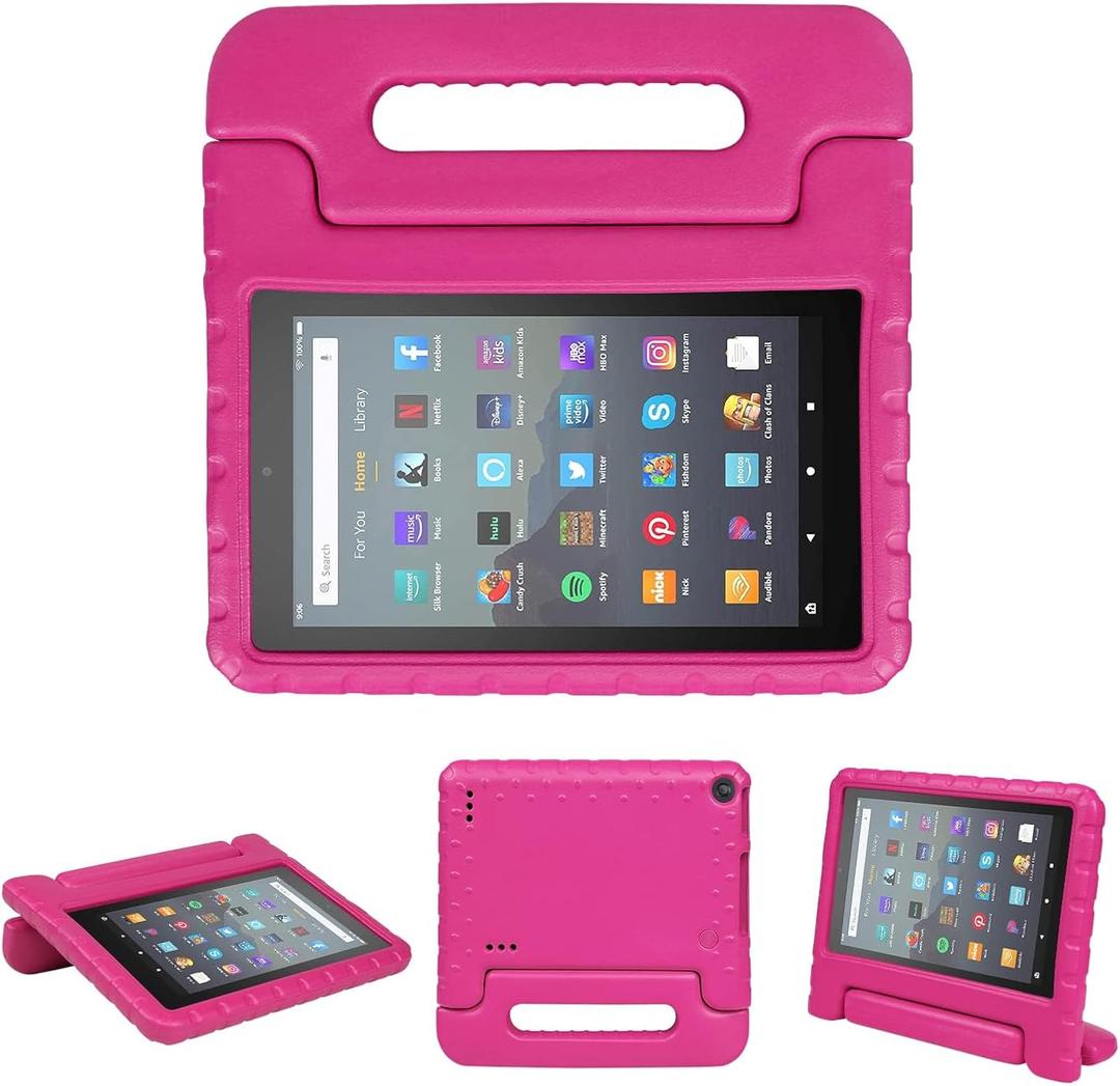 Kids Case for Fire 7 Inch Tablet 9th/7th/5th Generation Tablet (2019/2017/2015 Release) Kid-Proof & Shockproof Case Sturdy Soft Durable EVA Protective Cover with Convenient Handle, Rosered