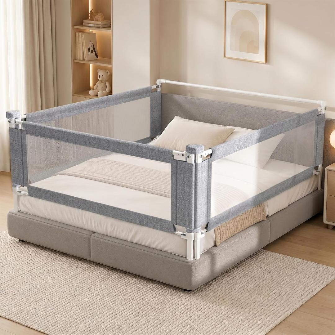 3-Piece Queen Size Bed Rail for Toddlers - Adjustable Baby Bed Rail Guard, Kids Safety Bed Rail for Queen Size Bed (78.7"x78.7"x60"-Grey)