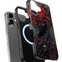 for iPhone 16 Case CuteWireless Charging Compatible Dual-Layer Hard Shell + Silicone Cover - Trendy Wildflower Design Protective Phone Case for Women - Goth Fantasy Raven