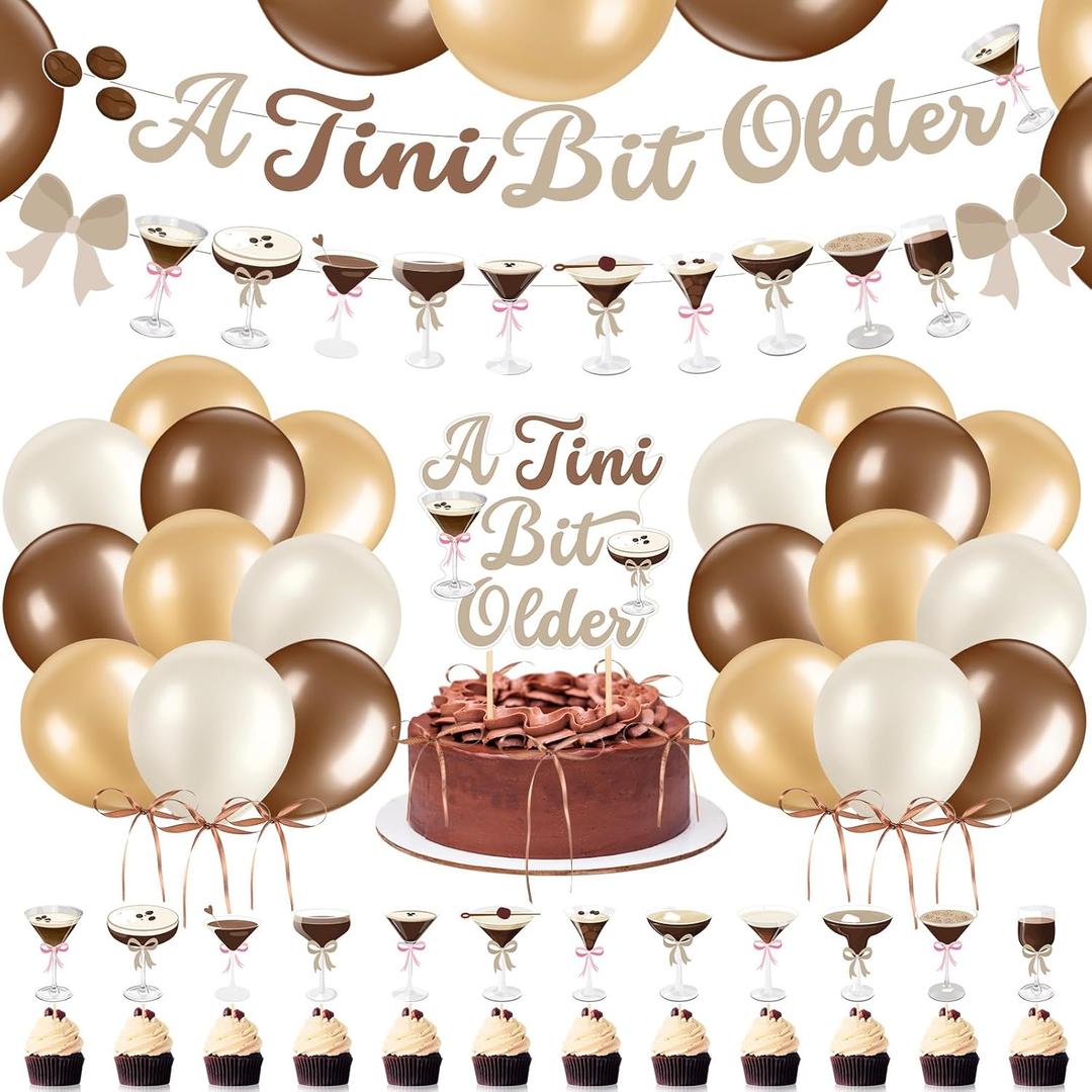 Blosssound Espresso Martini Birthday Party Decorations Brown a Tini Bit Older Banner Garland Cake Topper Balloons Ribbon Bow Decor for Martini Themed Birthday Bachelorette Party Tiny Bar Supplies