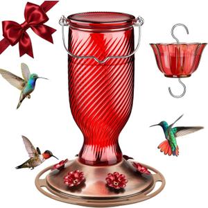 Kingsyard 24 Oz Glass Hummingbird Feeder for Outdoors, Red