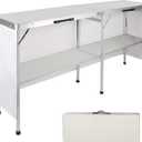 REDCAMP Portable Bar Table, Pop Up Folding Mobile Bar Bartender Table Podium Table for Events, Party, Camping, Tradeshow, Exhibition, Easy Setup, White, 78"x33"x15"