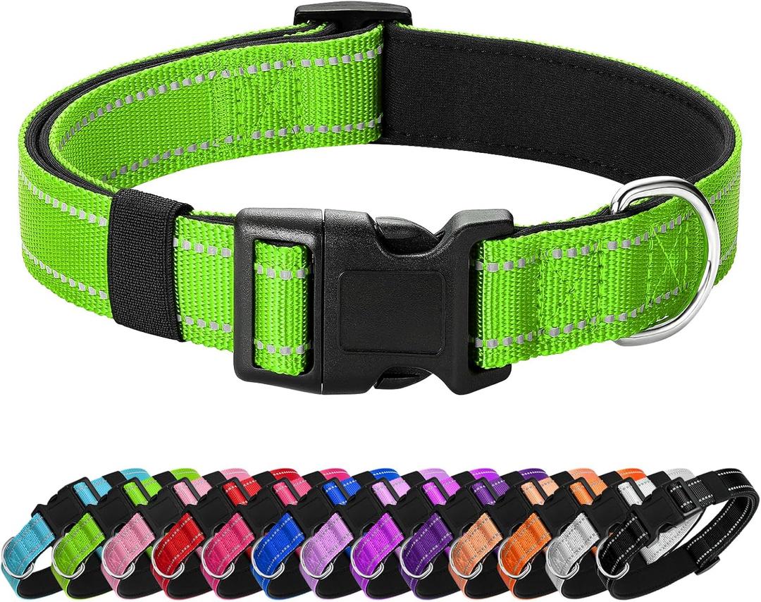 Reflective Dog Collar Padded with Soft Neoprene Breathable Quick Release Basic Dog Collars for Medium Dogs Green Boy Girl (M:width 3/4"neck 14-20.5")