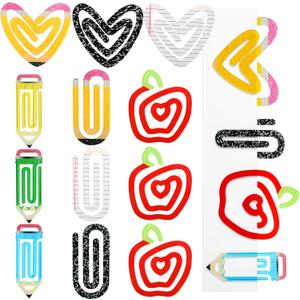 AmazingSpark 12 Pcs Jumbo Teacher Acrylic Paper Clips Pencil Paperclip Design Bookmark Gift Set for Book Lovers Teacher Appreciation Back to School Supplies Office School Gift Ideas