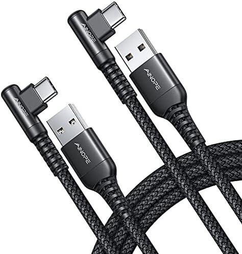 AINOPE USB C Cable Right Angle (1-Pack,10ft) 3.1A Type C Charger Fast Charging, Resistant Nylon Braided USB A to USB C Charger Cable (Black)