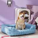 Lesure Fluffy Dog Beds for Large Dogs - Orthopedic Rectangle Calming Pet Bed,Plush Bubble Bolster Pet Sofa with Removable Washable Cover and Nonskid Bottom,36x27x8inches,Blue