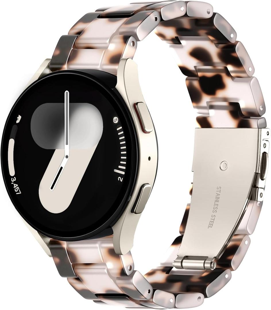 Lerobo Lightweight Resin Band Compatible with Samsung Watch 7 6 5 4 40mm 44mm Galaxy Watch 4 6 Classic 42mm 46mm 43mm 47mm Galaxy 5 Pro 45mm Active 2 40mm 42mm, 20mm Smartwatch Band for Women Men (Tortoiseshell Gray)