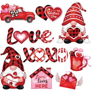 Blosssound 9 Pieces Sweet Magnets Buffalo Plaid Magnetic Stickers Gnomes Heart Love Fridge Magnet Decals for Holiday Refrigerator Metal Door Garage Decorations