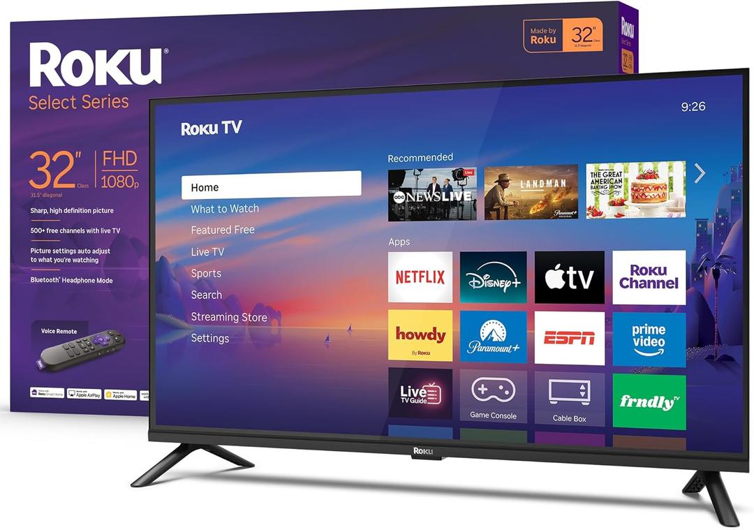 Roku Smart TV 2026 32-Inch Select Series, 1080p Full HD TV Roku TV with Voice Remote Flat Screen LED Television with Wi-Fi for Streaming Live Local News Sports & Movies, Bluetooth Headphone Mode