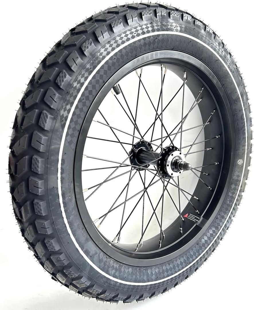 20''x4.0 Fat Bike Front Wheel Double Wall Rim with Puncture Resistant Tire All Terrain Bolt On and Hub 36x12G Spokes Black Alloy Aluminum Snow Bicycle Folding Fatbike Wheel Assembly