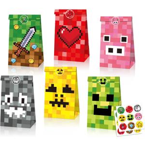 24 Pcs Game Theme Gift Bags, Pixel Gift Wrap Bags, Small Candy Bag, Plus 4 Adorable Stickers as a gift.