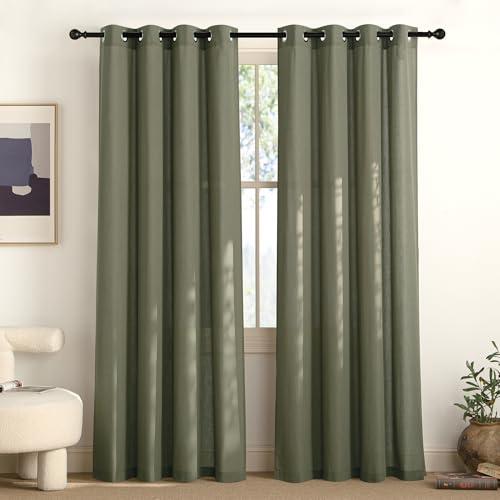 NICETOWN Linen Curtains 84 inch Long, Grommet Thick Linen Blend Window Treatment Vintage & Rustic Style Privacy Added for Bedroom/Living Room, Lichen, W55 x L84, 2 Panels