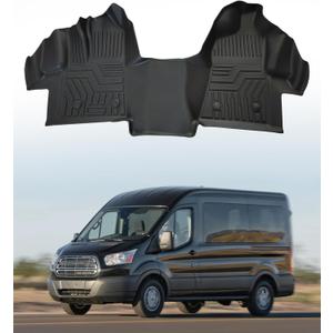 Custom Fit Floor Mats for Ford Transit 150/250/350 2015-2019 (NO Transit Connect), All Weather TPE Waterproof Anti-flip Heavy-Duty Car Floor Liners for 2015-2019 Ford Transit | Front Only