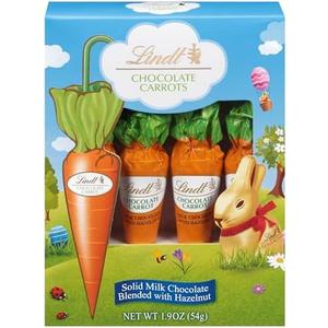 Pack of 4 Lindt Chocolate Carrots, Solid Milk Chocolate Easter Candy Blended with Hazelnut, 1.9 Oz Box, Best By 07/31/2025