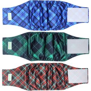 wegreeco Washable Male Dog Belly Band (Stylish Pattern)- Pack of 3 - Washable Male Dog Belly Wrap, Dog Diapers Male (Blue, Green, Red Plaid, L) (Large (18" to 21"))