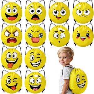 Kacctyen 12 Pcs Funny Face Drawstring Bags Emotion Goodie Bags Facial Expressions Drawstring Backpack for Gifts Party Favors for Girls Boys