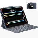 Case with Keyboard Compatible for iPad Pro 11 inch(M4/ M5): Bluetooth Wireless Magnetic Stand Rechargeable Keyboard with Pencil Holder (Light Grey)