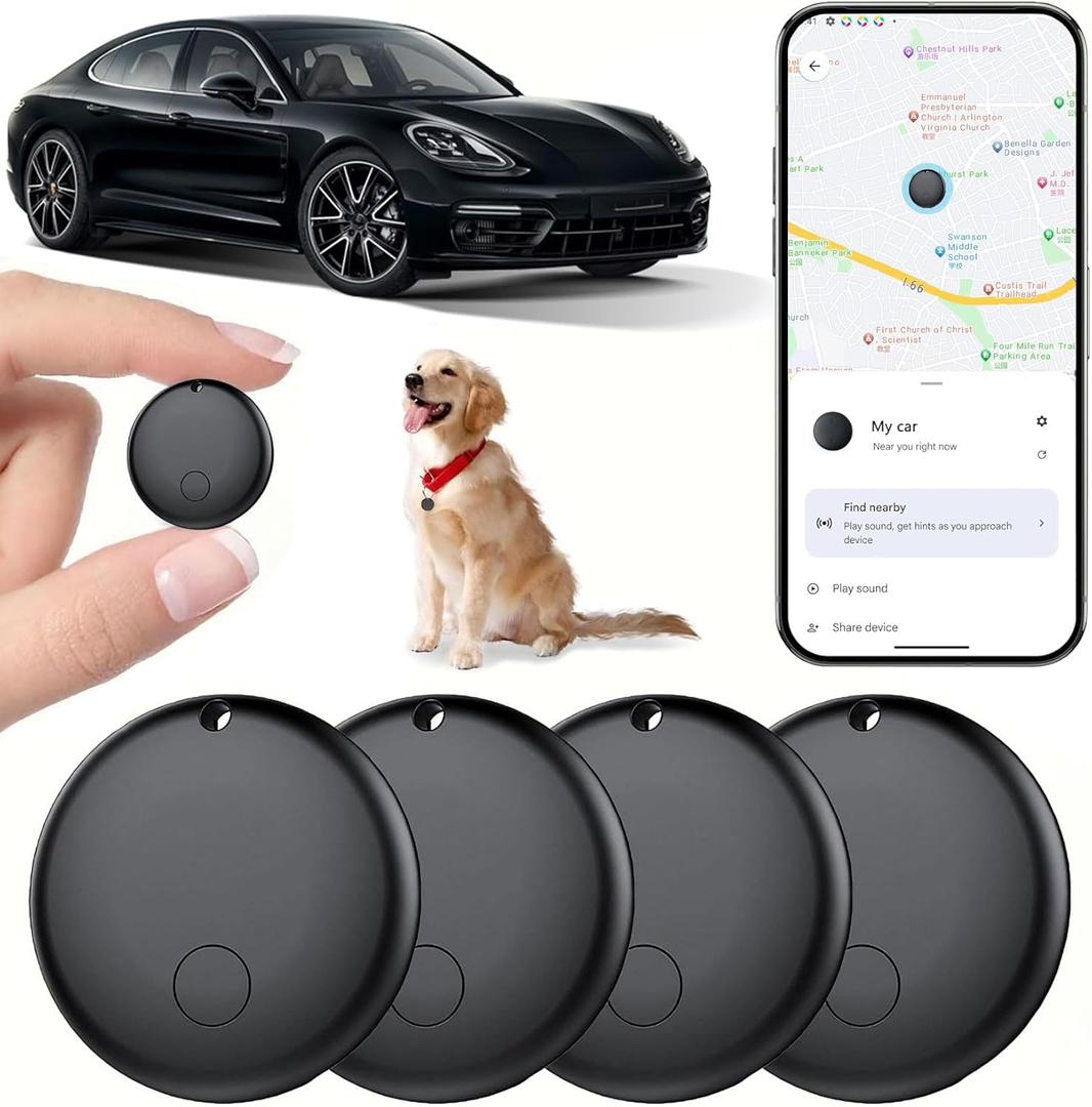 Android GPS Tracker for Vehicles, Hidden Tracking Device for Vehicles, Car Tracker No Subscription Work with Find My, Smart Tag with Audio for Kids, Key, Dogs, Luggage, Bag (Android-4 Pack)