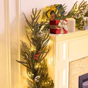 6FT Norfolk Pine Garland with Light for Christmas Decoration, Artificial Christmas Garland Without Chemical Scent, Real Touch Cedar Garland for Mantle,Table, Fireplace, Wall and Outdoor Decoration