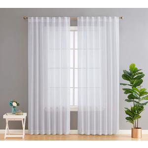 HLC.ME Lauren Semi Sheer Light Filtering Transparent Pocket Top & Back Tab Lightweight Long Window Curtains Drapery Panels Bedroom & Living Room, 2 Panels (54 x 96 Inch, White)