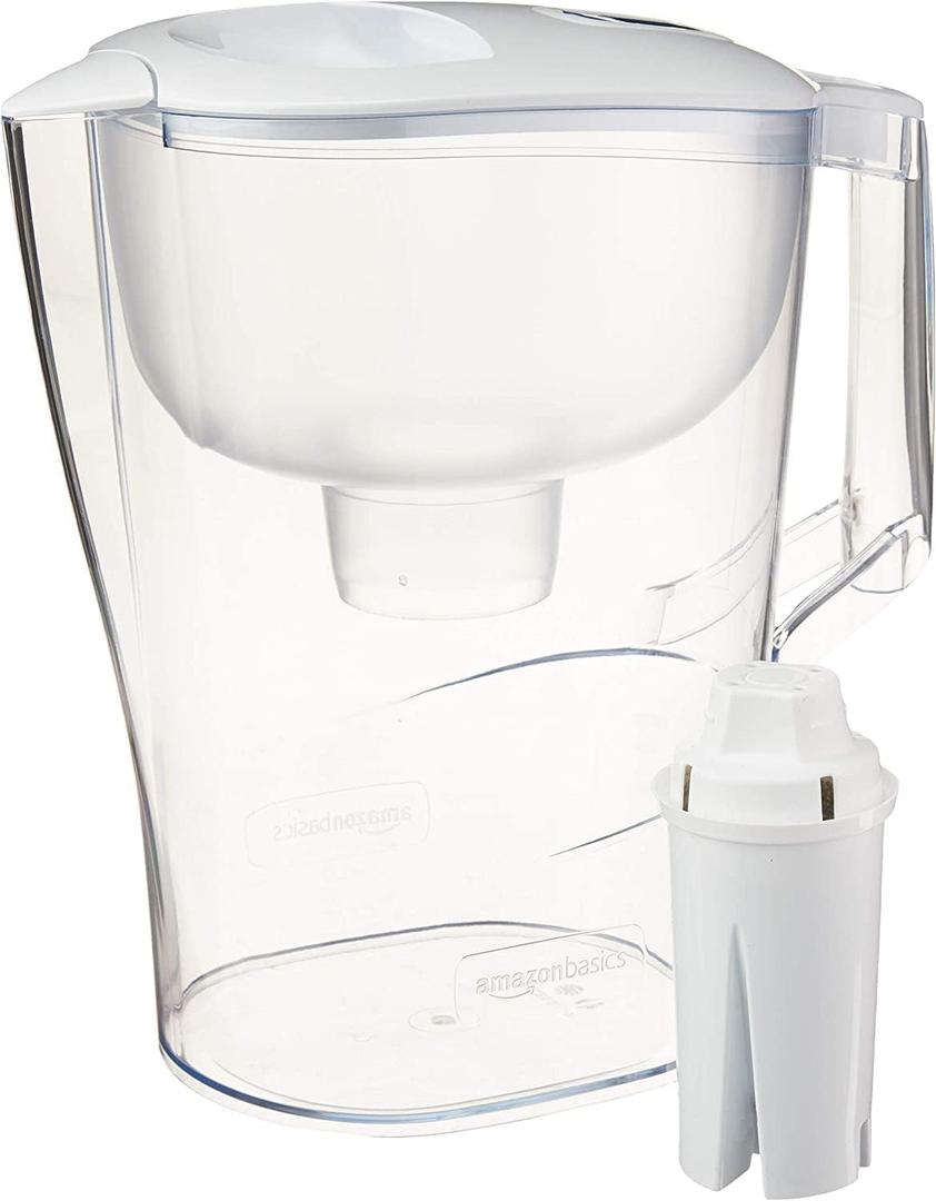 Amazon Basics Water Filter Pitcher for Fridge - 10-Cup Water Pitcher with Filter Compatible with Brita Water Pitchers & Dispensers for Clean, Crisp Water, WQA and NSF Certified, Made in Europe