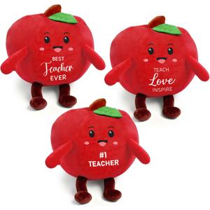 Hollowfly 3 Pcs Teacher Appreciation Gifts for Adults, Thank You Soft Keepsake, Best Teacher Ever Cute Desk Decor Thank You Gift for Adult Women Men End of Year(Apple)