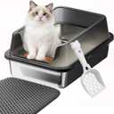 Stainless Steel Cat Litter Box with High Sides, Metal Litter Box Odor Resistant, Open Top Litter Pan with Litter Mat & Scoop, Easy Clean Non-Absorbent, Anti-Urine Leakage