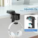 2 x KDD 3 in 1 Headphone Hanger with Cup Holder - Rotatable Headset Hook & Desk Cord Organizer - Suitable for Coffee Mups, Water Cups, Headphone, Charging Cables, Home & Office