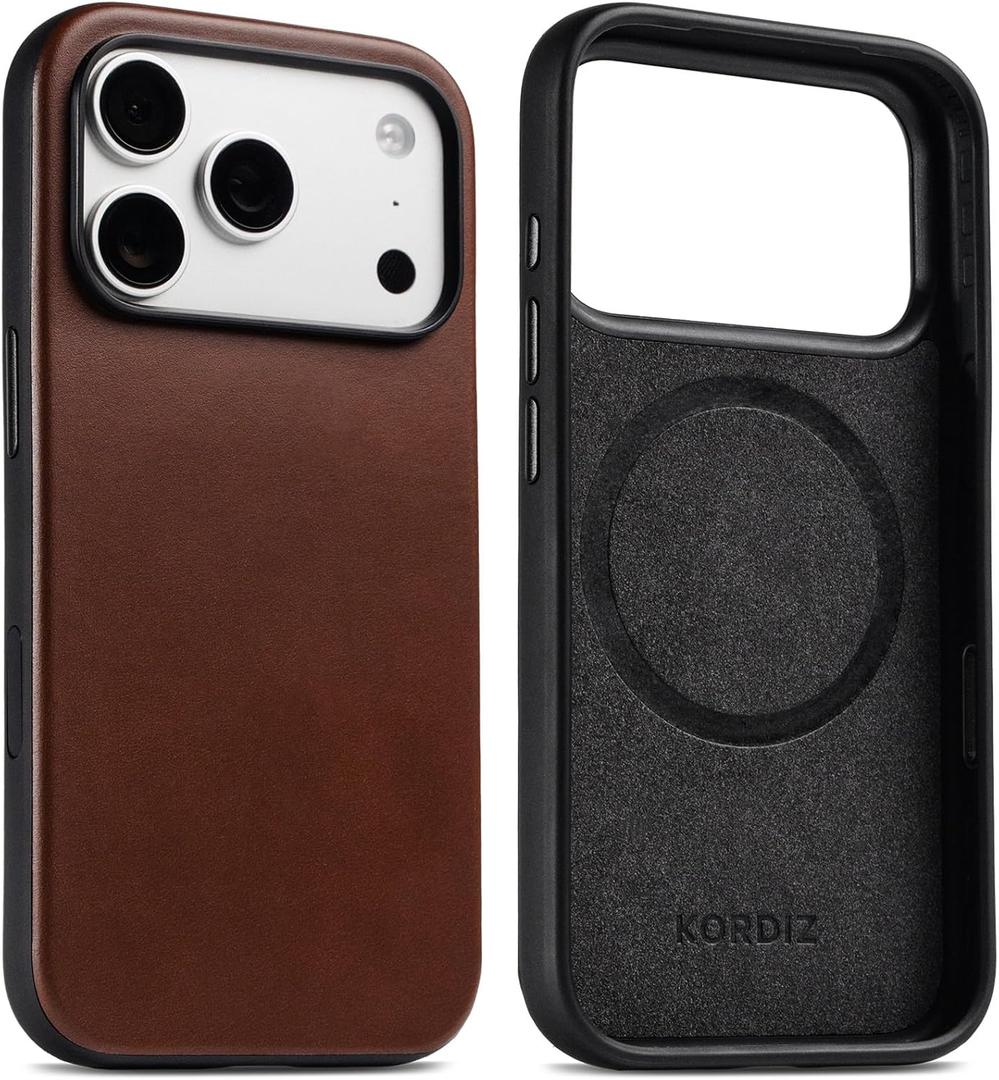 KORDIZ Impact Leather Case for iPhone 17 Pro Max  Full-Grain Leather MagSafe Case with Camera Control Button  360 Shockproof Bumper  Rugged Patina-Ready Protection  Slim Grip Cover (Dark Brown)