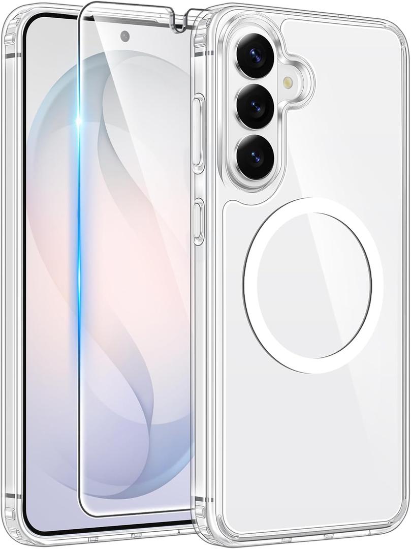 FNTCASE for Samsung Galaxy S26 Case: [Fit for Magsafe] [Screen Protector] Anti Yellowing Transparent Clear Military Grade - Shockproof Protective Phone Cover for Samsung S 26 - Clear