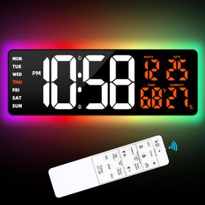 Large Digital Wall Mount Clock 17.3" Led Large Display with Jumbo Number, 8 Color Modes Atmosphere Lights, Auto-Dimming/DST, Count Down/Up Timer for Classroom Living Room Gym Gift for Senior Mom Dad